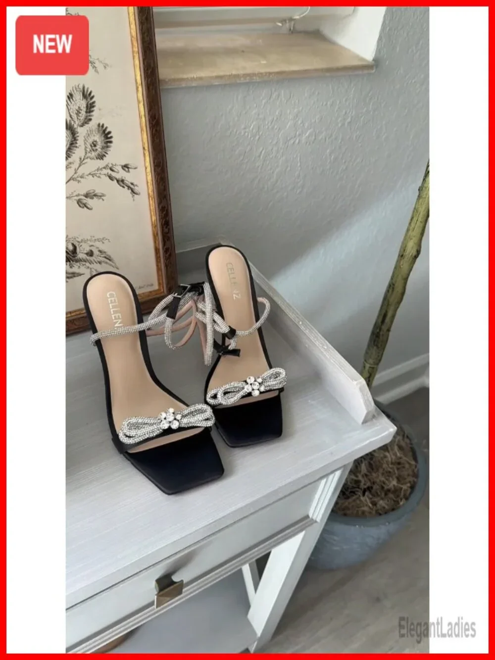 Women's 3.9in Kitten Heel Sandals Satin Rhinestone Ankle Strap